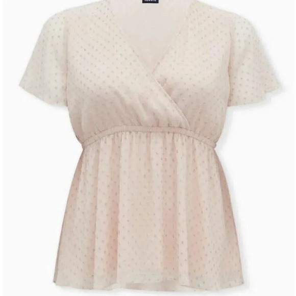 Torrid Pink Lily Ivory Swiss Dot Surplice Babydoll V Neck size 3 feminine boho - Picture 4 of 15